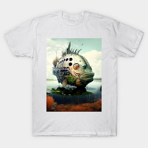 The Armored Angler: The Future of Fish T-Shirt by Puff Sumo